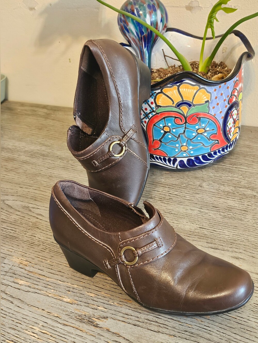 Clarks Collection Mary Jane Comfort Shoes Brown Womens 7M Block Heel Prairie